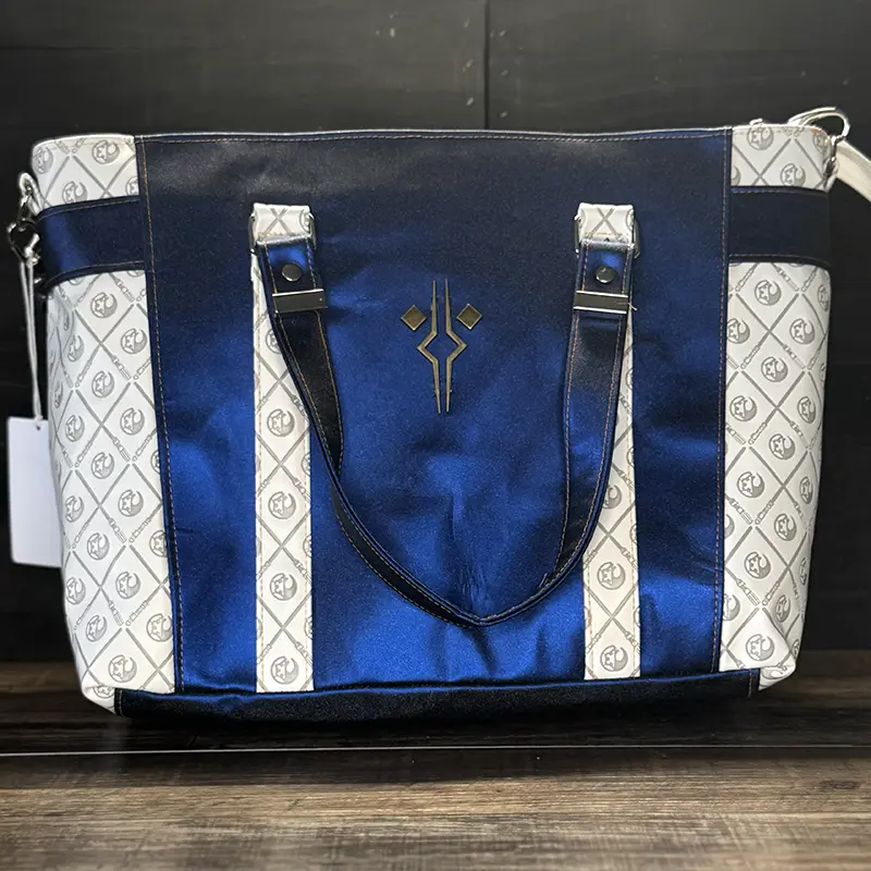 handmade tote bag with a a green black and gold